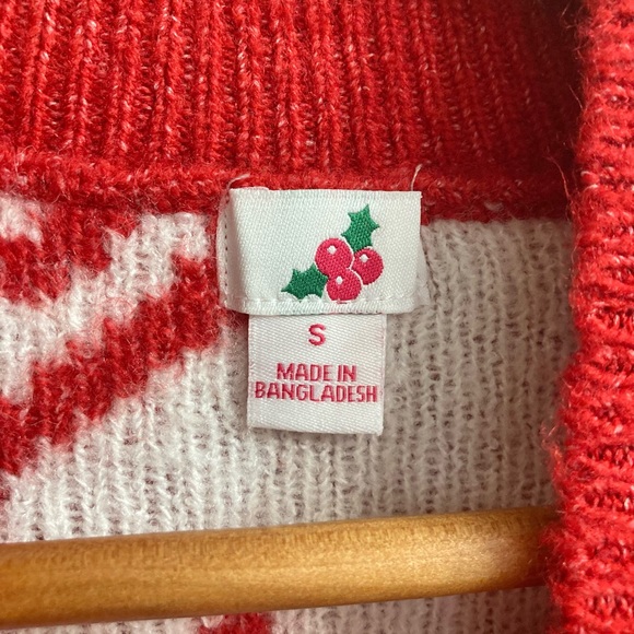 Women’s Small Joy Spellout Christmas Holiday Sweater Red White Mock Neck - Picture 4 of 9